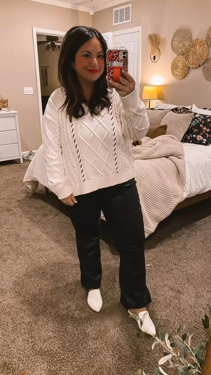 Classic black and white never goes out of style! 💖✨ Embrace the timeless combo and make a statement today! 🖤🤍

mules: fit true to size // wearing a 5
leather pants: fit true to size // wearing a 32 regular
sweater: fits small // wearing a large 

 #LTKHoliday #LTKFindsUnder50 #LTKStyleTip