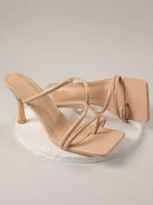 Pink Faux Leather Open-Toe Stiletto Heels | SHEIN