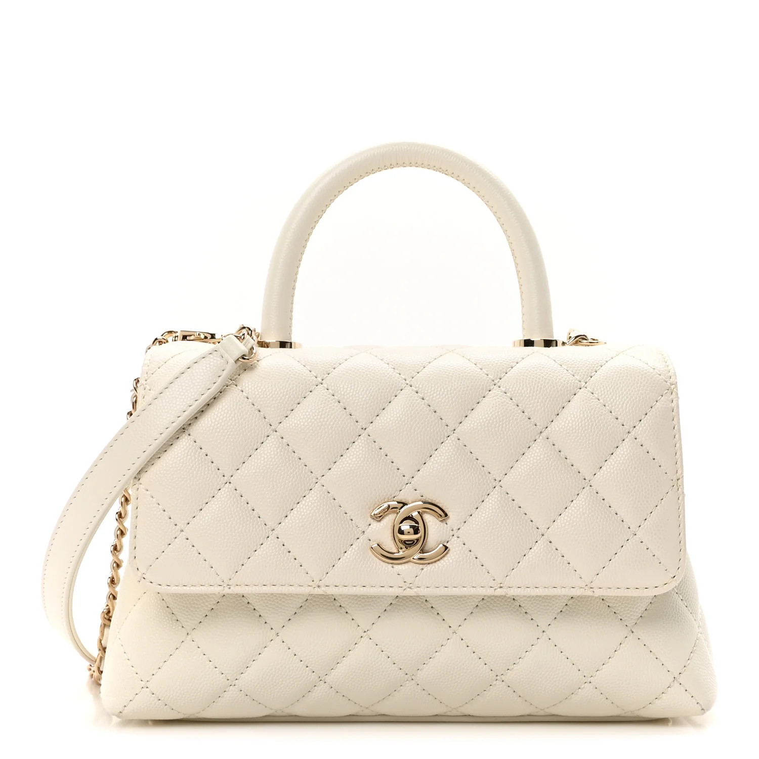 Chanel Caviar Quilted Mini Coco Handle Flap White 1740088 | FASHIONPHILE (US)
