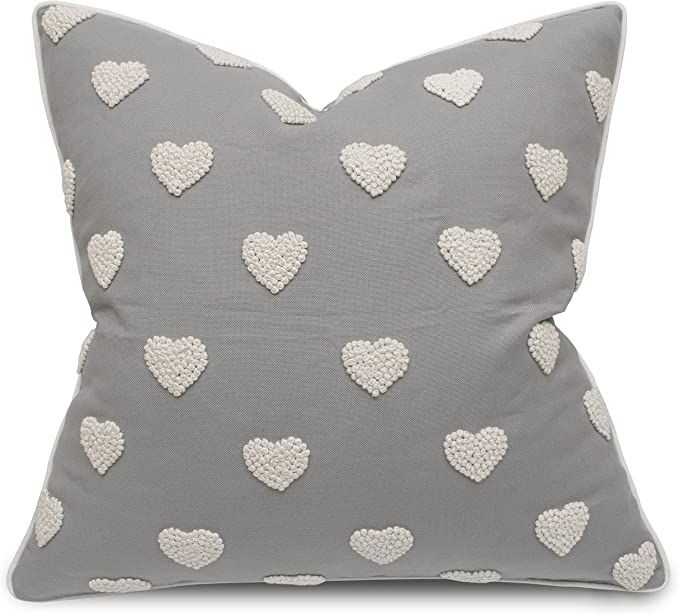 VAGMINE Hand Embroidered French Knotted Hearts Square Decorative Accent Throw Pillow Cover - Bedr... | Amazon (US)