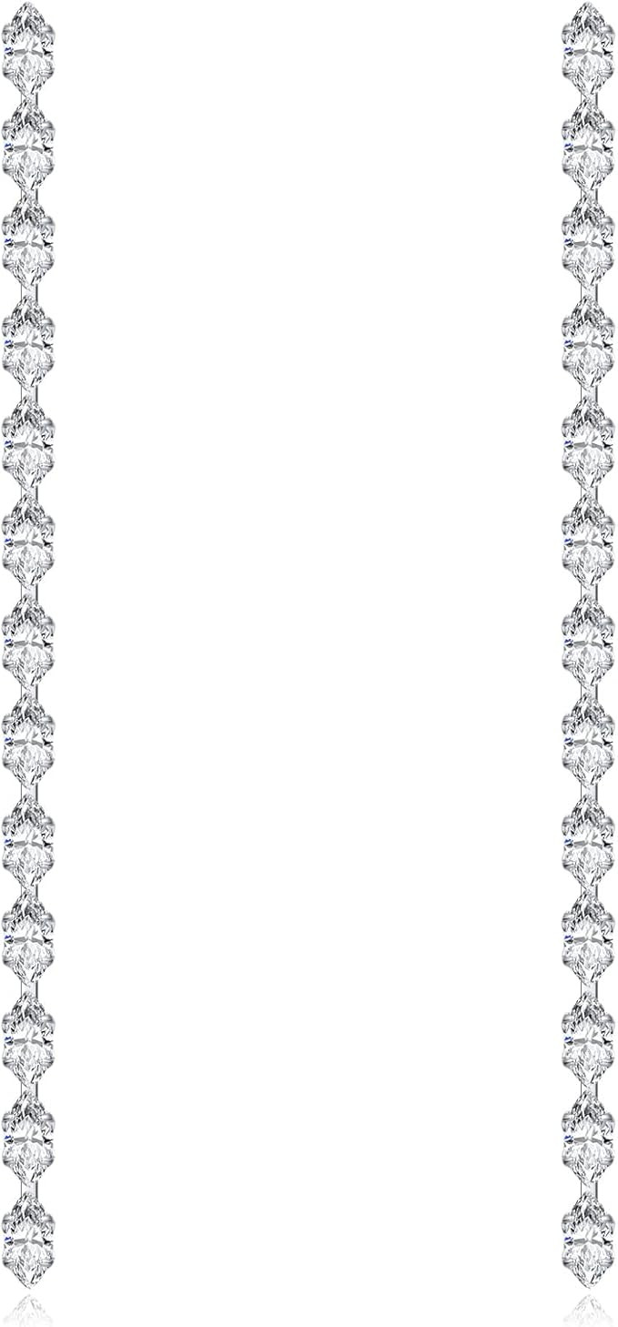 Silver Long Crystal Line Teardrop Earrings Rhinestone Statement Chain Dangle Earrings for Women B... | Amazon (US)