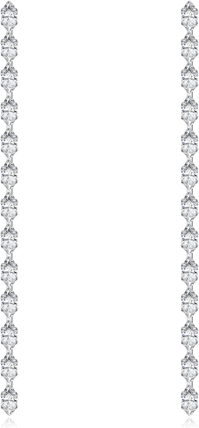Silver Long Crystal Line Teardrop Earrings Rhinestone Statement Chain Dangle Earrings for Women B... | Amazon (US)