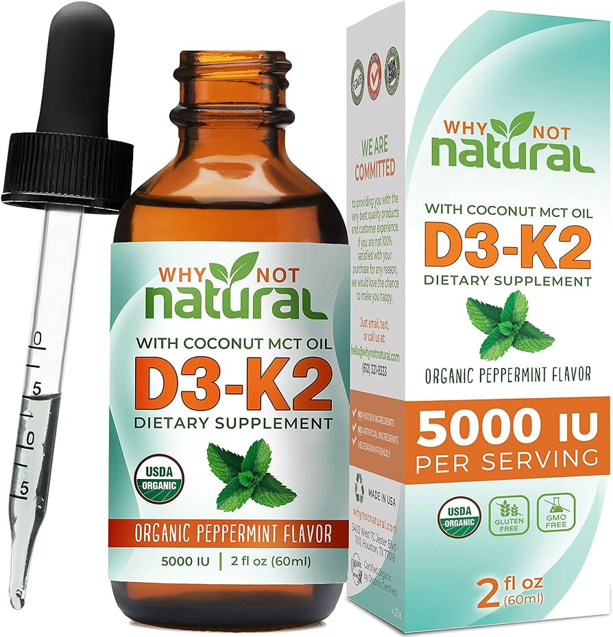 Why Not Natural Organic Vitamin D3 K2 (MK-7) Liquid Drops, 5000 IU of sublingual D3 with Coconut ... | Amazon (US)