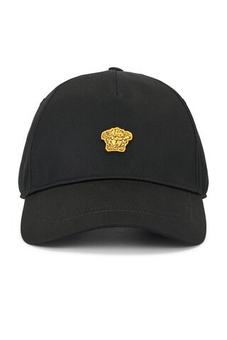 VERSACE Medusa Patch Baseball Cap in Black & Gold - Black. Size 60 (also in 58, 59). | FWRD 