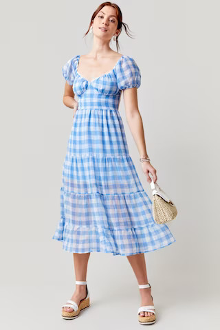 Vannah Open Back Gingham  Midi Dress | Francesca's