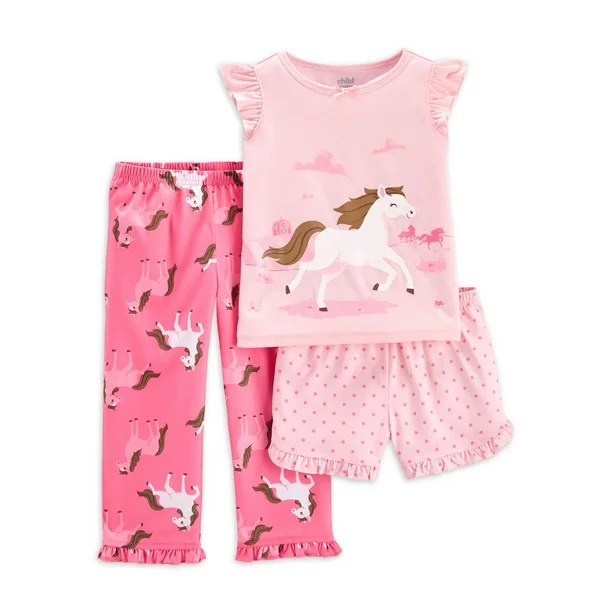 Child of Mine By Carter's Toddler Girls Loose Fit Short Sleeve Pajamas, 3-Piece PJ Set (2T-5T) | Walmart (US)