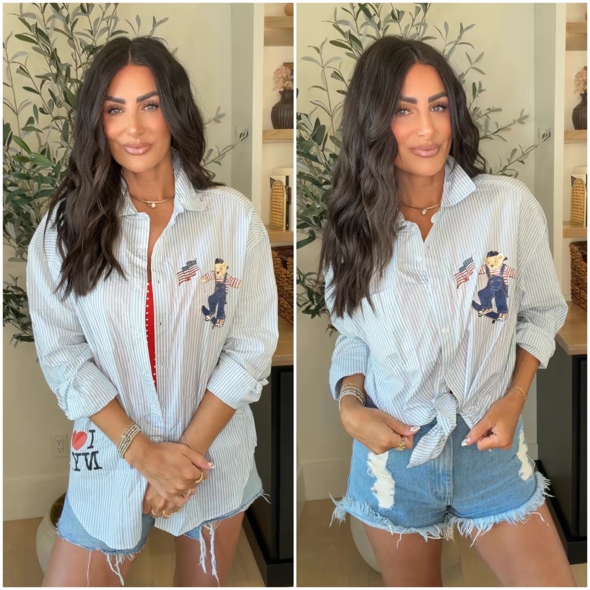 This striped button up is perfect for a patriotic theme! The teddy bear is adorable! I sized up to a large for oversized fit but that’s not needed it runs oversized  

#LTKSeasonal #LTKgrwm #LTKootd