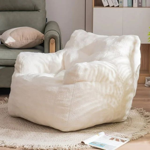 Teddy Fabric Bean Bag Chairs,Plush Soft Tufted Foam Single Sofa Chair With Armrest ,Comfy Lazy So... | Walmart (US)