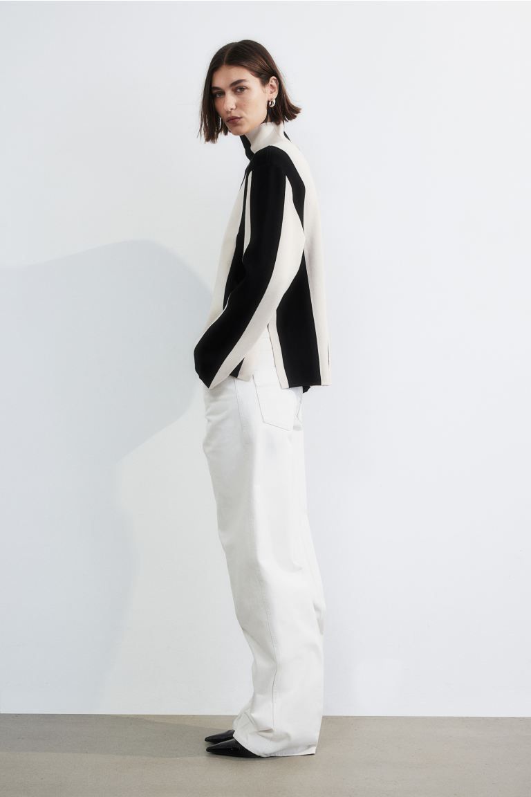 Mock Turtleneck Sweater - Cream/striped - Ladies | H&M US | H&M (US)