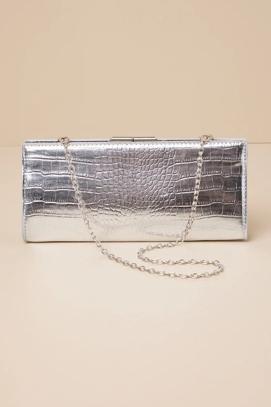 Diva Delights Silver Croc-Embossed Rectangular Clutch | Lulus