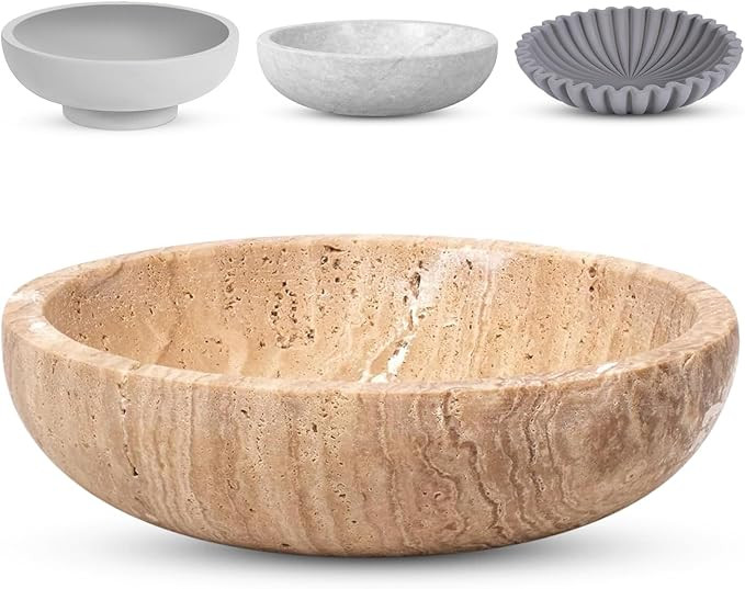 Travertine Decorative Bowl - 7.8” Diameter & 2” Height - Key Bowl for Entryway Table - Traver... | Amazon (US)