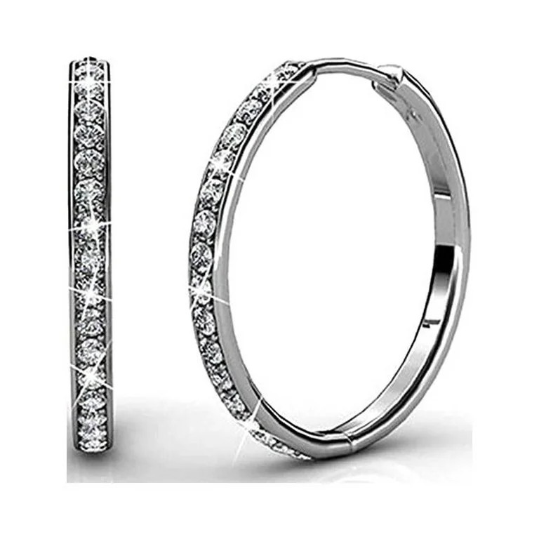 Cate & Chloe Bianca 18k White Gold Plated Silver Hoop Earrings | Women's Crystal Earrings | Jewel... | Walmart (US)