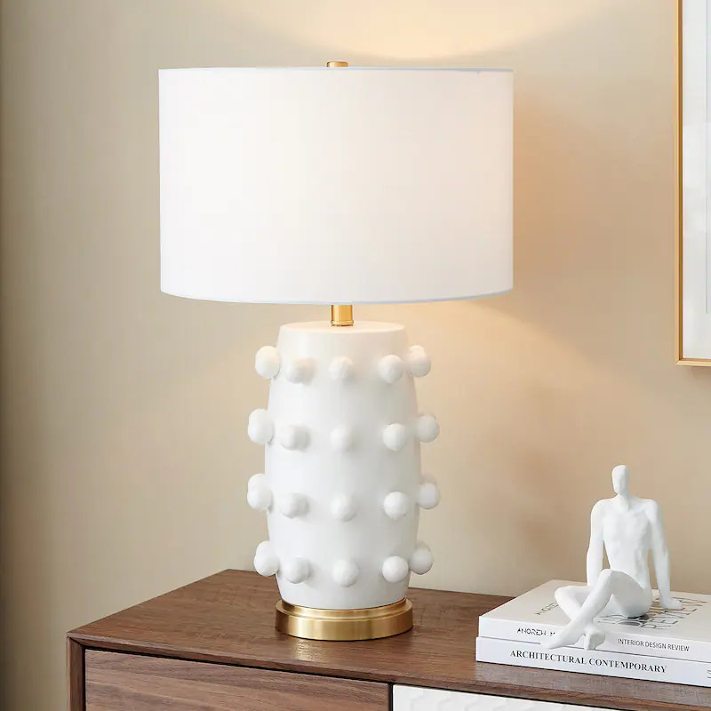 Farrington 26" Tall Ceramic Table Lamp with Fabric Shade - Matte White | Overstock