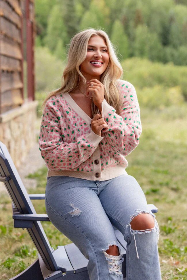 Sammy Pink and Green Leopard Cardigan | Pink Lily