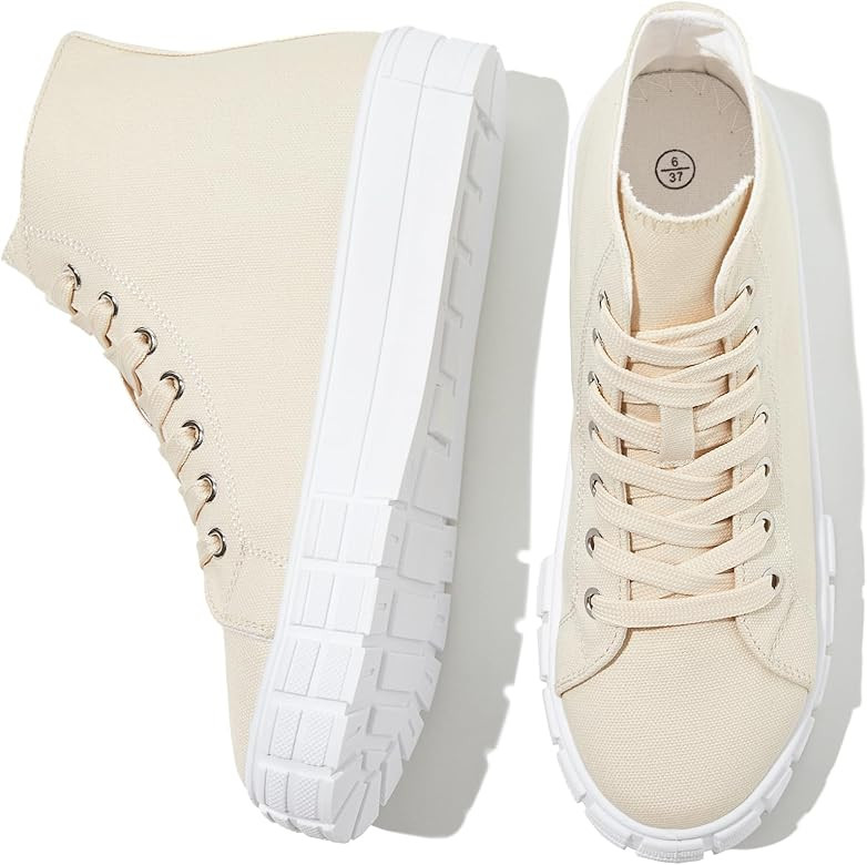 SERNIAL Womens White High Top Canvas Sneakers Black Canvas Shoes for Women Breathable | Amazon (US)