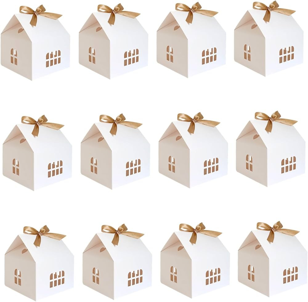 House Shaped Gift Boxes 12 PCS Cookie Boxes with Bow Ribbons Kraft Paper Biscuit Boxes for Gift G... | Amazon (US)
