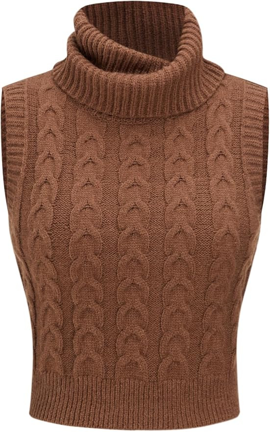 CIDER Women’s Sleeveless Sweater Tops Turtle Necks Cable Knit Croped Vest Tank Top | Amazon (US)