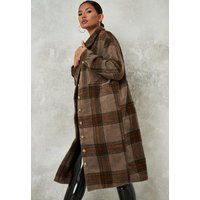 Petite Brown Brushed Plaid Longline Shacket | Missguided (US & CA)