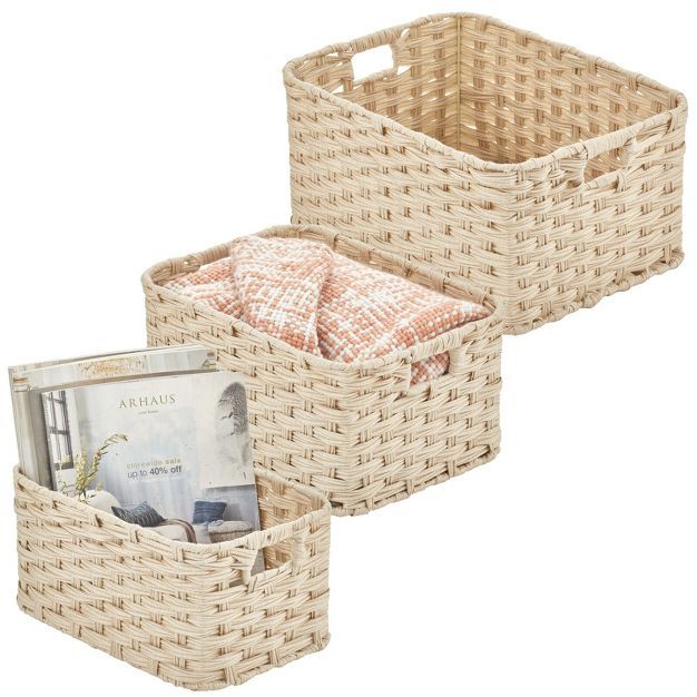 mDesign Rectangular Woven Braided Home Storage Basket Bin Set of 3 | Target