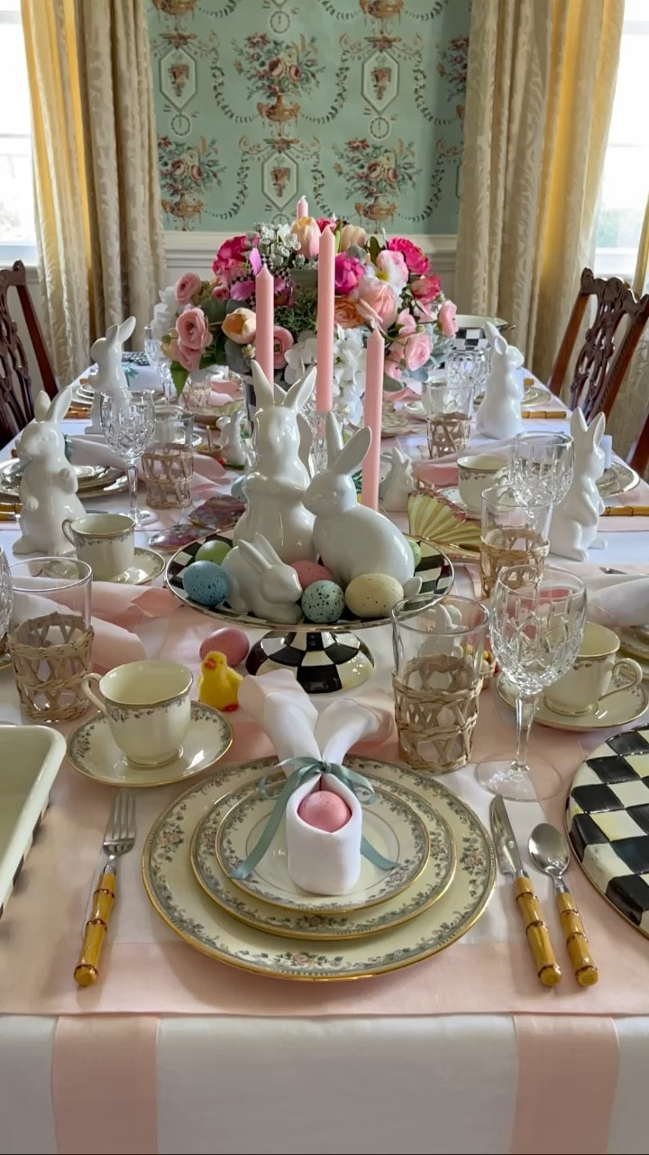 Bunny Ear Napkin Fold. Hopping down memory lane sharing this Spring napkin fold from last year. 🐰🌷🌿🐣

1. ﻿﻿﻿Fold napkin into a triangle. Fold triangle about a 1/4 of the way over and continue folding to the narrowest point.
2. ﻿﻿﻿Turn up into the shape of bunny ears.
3. ﻿﻿﻿Place an Easter egg in the middle point of the napkin.
4. ﻿﻿﻿Tie ribbon into a bow just above the egg to hold the egg and napkin in place.

I hope you've found this inspiring!
🐰🌷🐣🌿

#southernladymag #napkintutorial #mackenziechildseveryday #tabledecorations #entertainingideas #diningroomdetails #tablescapestyle #playwithyourdishes #thecollectedlook #festivedecor #springtable #betterhomeandgardens #dressingthetable #tablesforsoiree #entertainandcelebrate #seasonalhome #napkinfoldideas #napkinfolds #dressyourtable #victoriamag #southernlivingmagazine #easterinspiration #tablescapetuesday #diningroominspiration #napkinfoldtutorial #settingthetable #springtablescape

#LTKSeasonal #LTKhome #LTKVideo