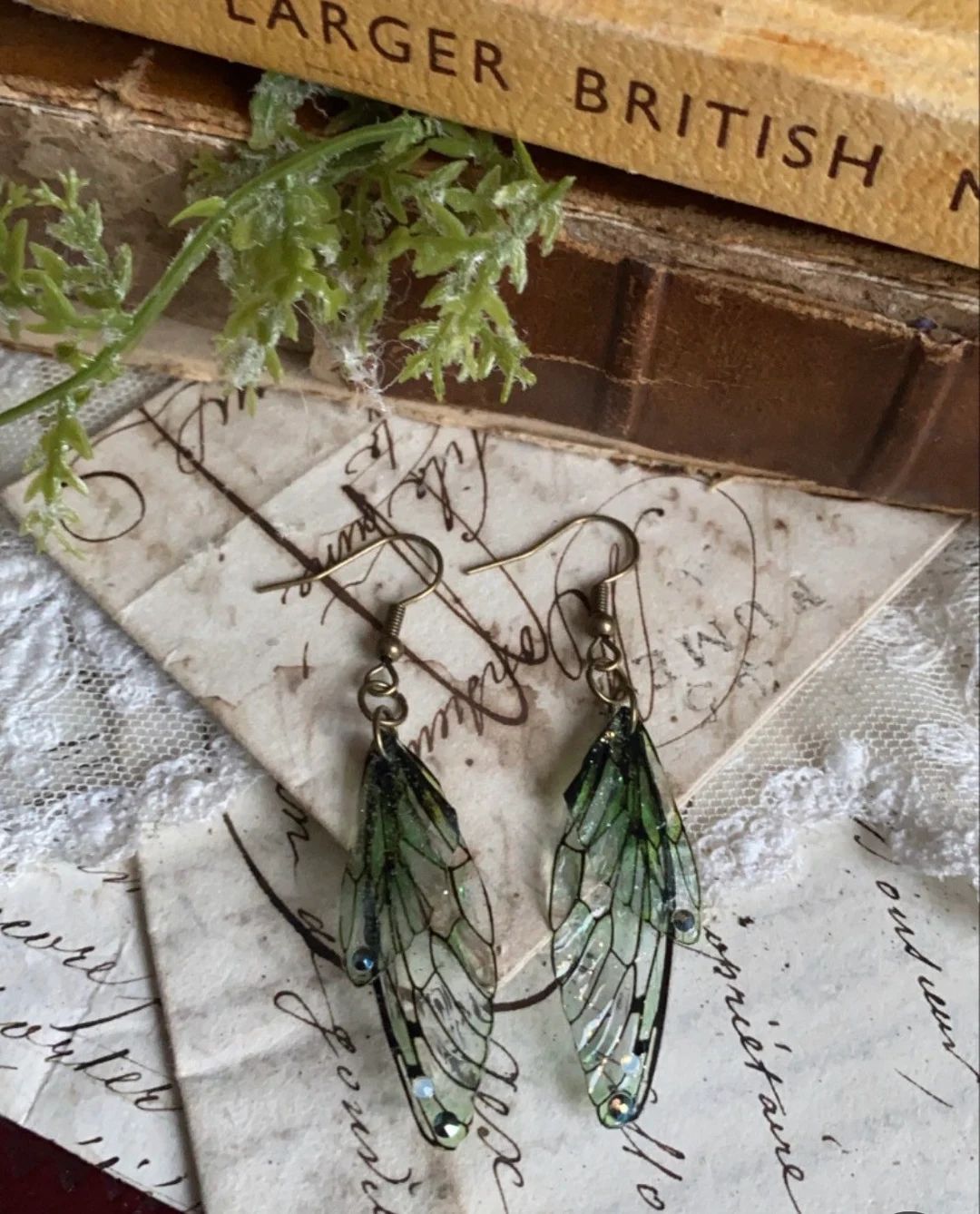 Small Forest green Faerie Wing Earrings/gift for her/fairy earrings/ whimsical jewellery Christma... | Etsy (UK)