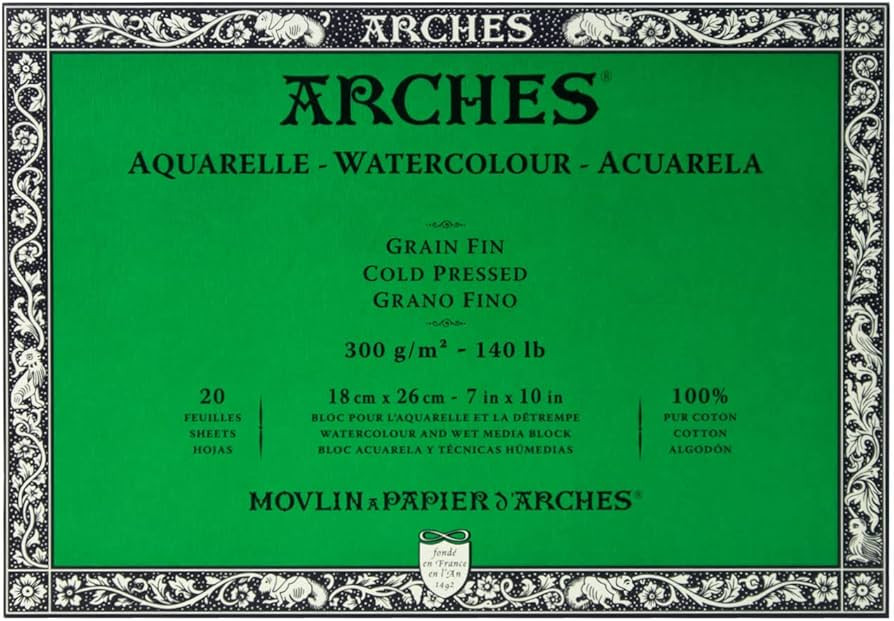 Arches Watercolor Paper Block, Cold Press, 7" x 10", 140 pound | Amazon (US)