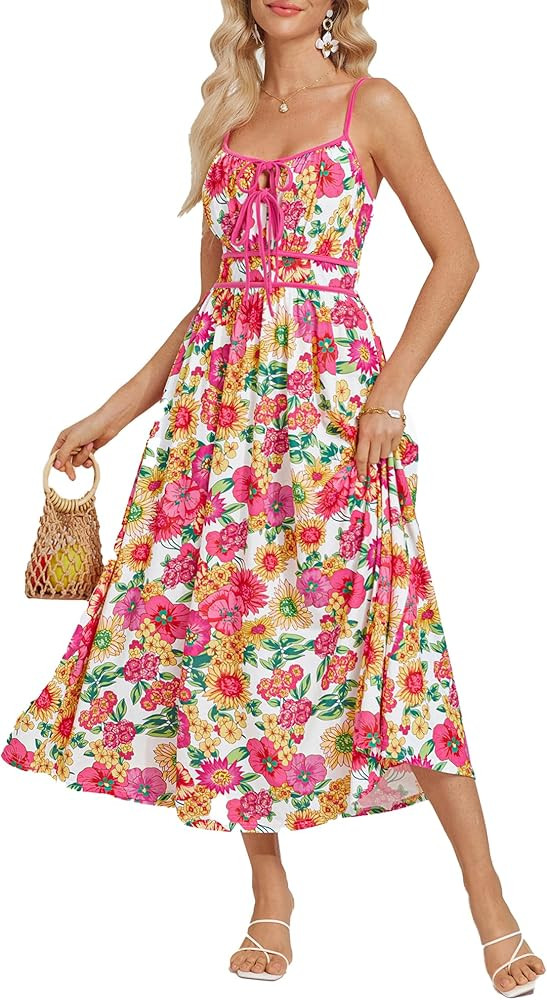 GRACE KARIN Women's 2025 Summer Casual Floral Boho Dress Spaghetti Strap Flowy Beach Maxi Dresses | Amazon (US)