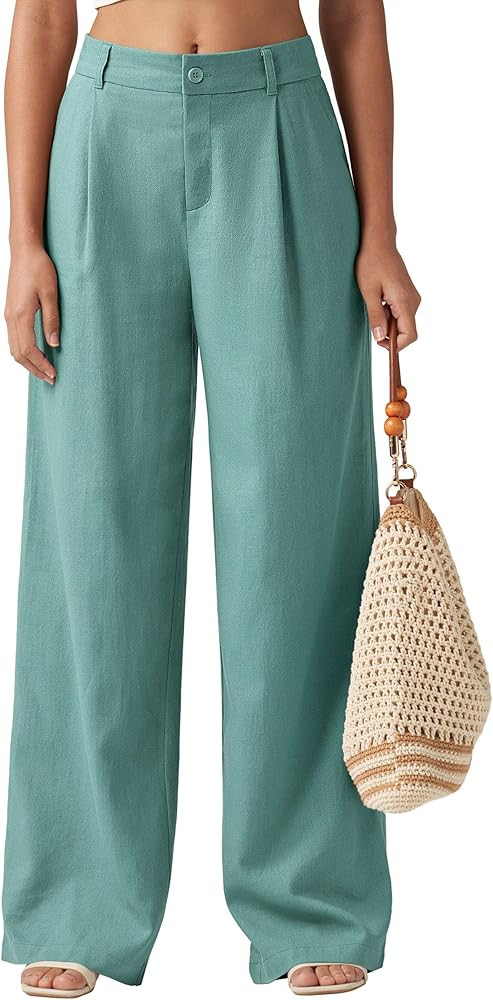 Willit Women's Linen Pants Wide Leg Work Dress Pants Casual Slacks Business Pants with Pockets | Amazon (US)