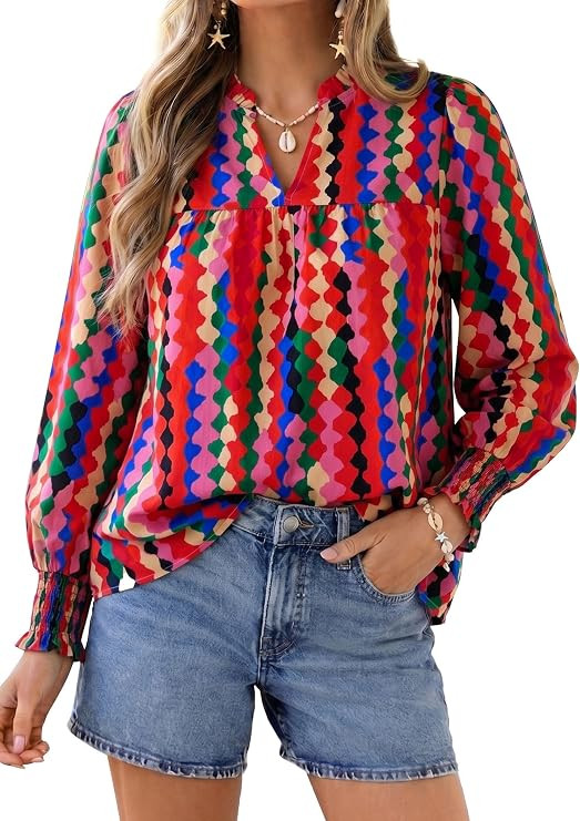PRETTYGARDEN Women's Boho Floral Blouses Dressy Casual | Trendy Printed, Long Sleeve V Neck Tops,... | Amazon (US)