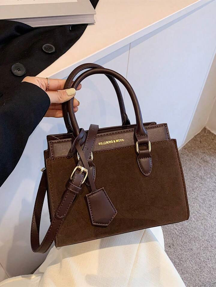 BELLEBORG 1pc New Women Faux Suede & PU Leather Business Casual Handbag Shoulder Bag | SHEIN