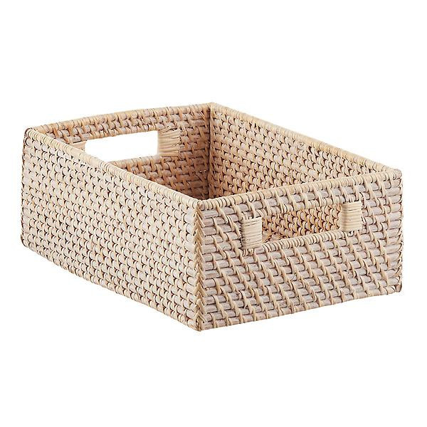 Medium Rattan Bin w/ Handles Whitewash | The Container Store