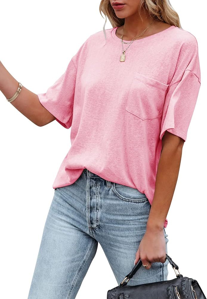 Fanway&EC Women's Short Sleeve T-Shirts Casual Crewneck Tees with Pocket Summer Basic Tops | Amazon (US)