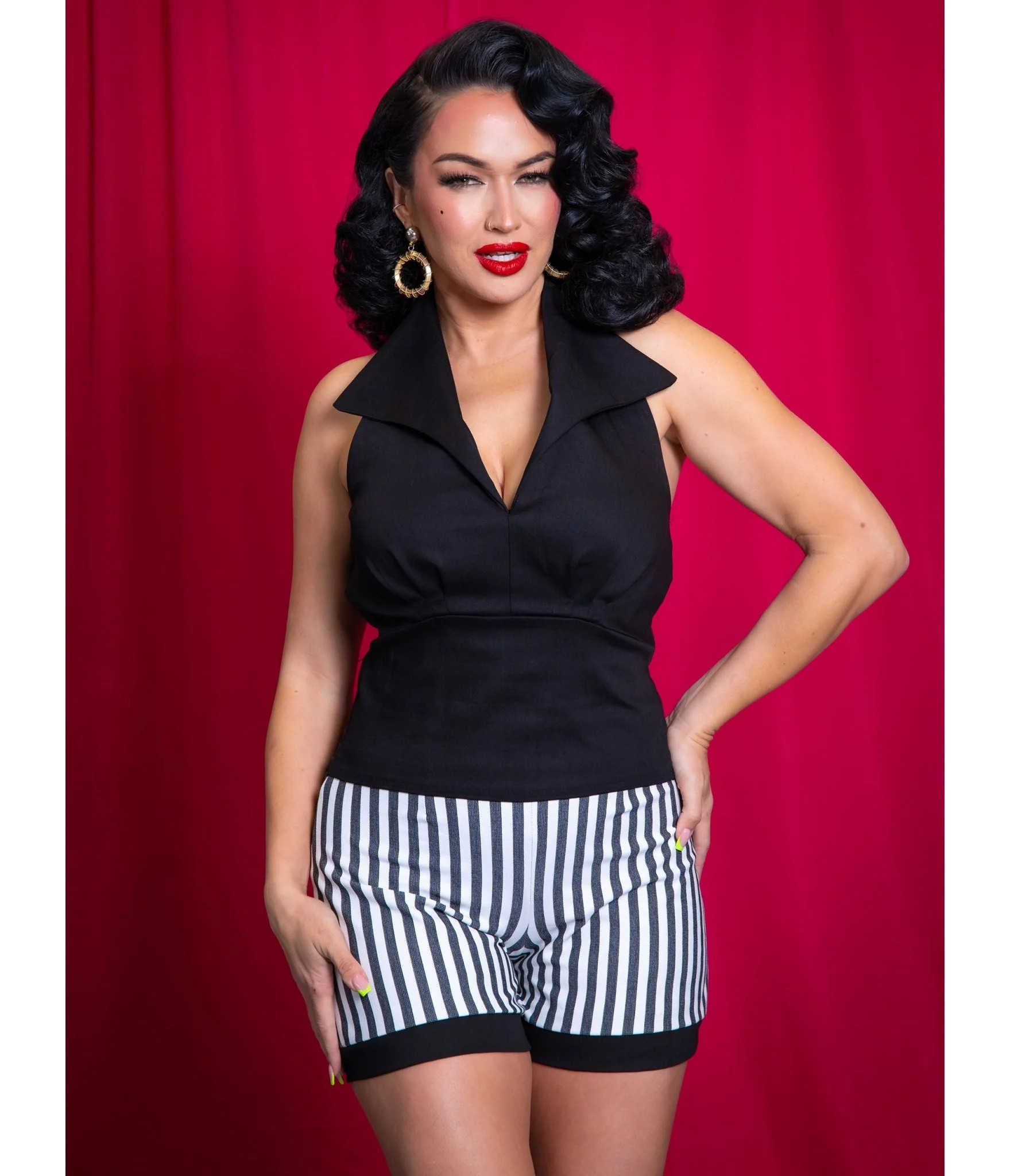 Black Collared Halter Top | Unique Vintage - North America