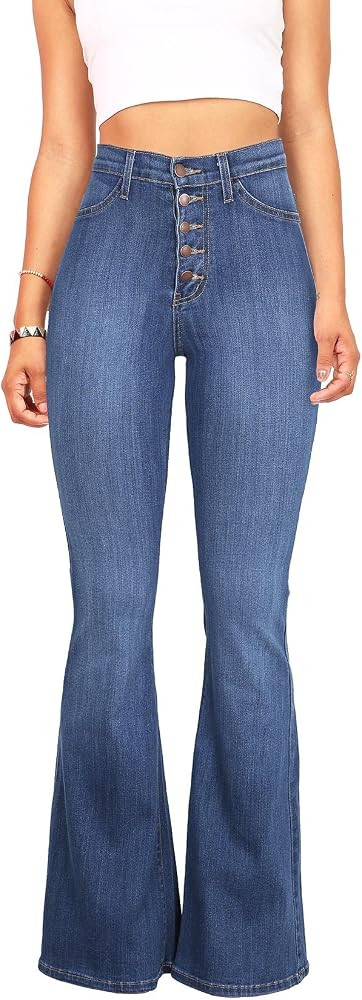 Vibrant Women\u2019s Flare Denim Jeans \u2013 High Waisted Button Up Bell Bottom Stretch Classic ... | Amazon (US)