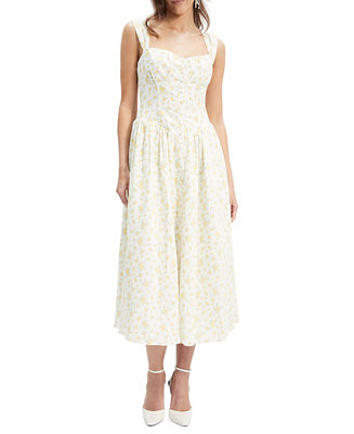 Women's Malea Floral-Print Lace-Trim A-Line Dress | Macy's