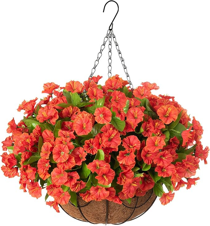 Artificial Fall Hanging Flower Plants with Basket for Summer Autumn Outdoor Decoration, Faux Petu... | Amazon (US)
