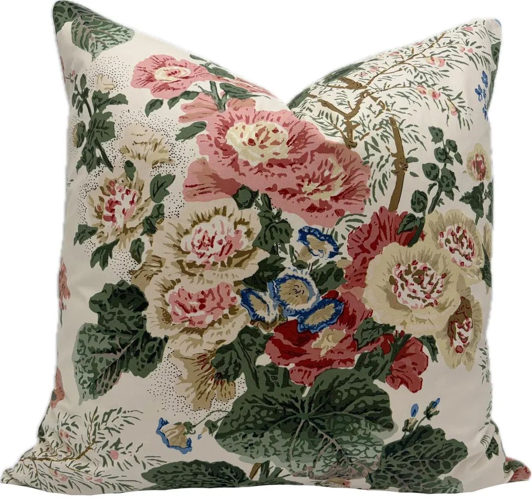 Lee Jofa Althea Poppy/Sage Chintz Cotton Cushion Cover Pillow Cover Double Sided | Etsy (US)