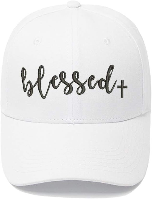 YuCheng Embroidered Blessed Women Men Adjustable Distressed Dad Hats Faith Thankful Baseball Cap | Amazon (US)