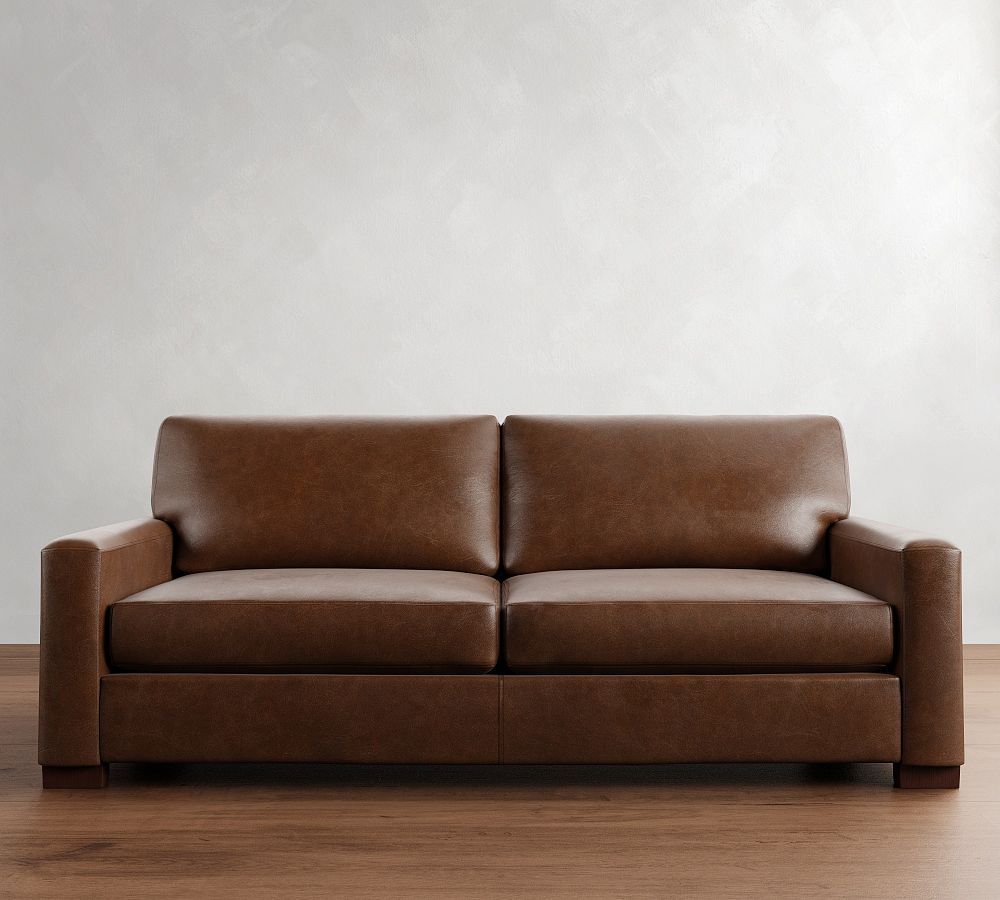 Turner Square Arm Leather Sleeper Sofa (58"–83") | Pottery Barn (US)