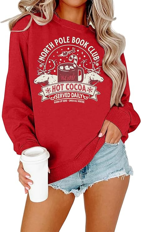 ALLTB Christmas Book Sweatshirt Women Book Lover Pullover Reading Bookish Christmas Teacher Crewn... | Amazon (US)