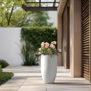 Lightweight 13.5 in. x 24.5 in. Crisp White Extra Large Tall Round Concrete Plant Pot/Planter for... | The Home Depot