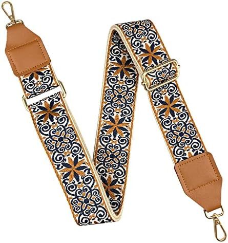 Amazon.com: Aiaabq Purse Strap 2" Leather Head Wide Shoulder Strap Adjustable Vintage Jacquard Embro | Amazon (US)