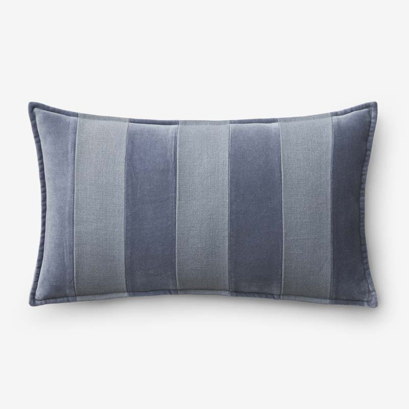 Velvet Linen Stripe Decorative Lumbar Pillow Cover - Slate Blue, 12 in. x 21 in. | The Company Store