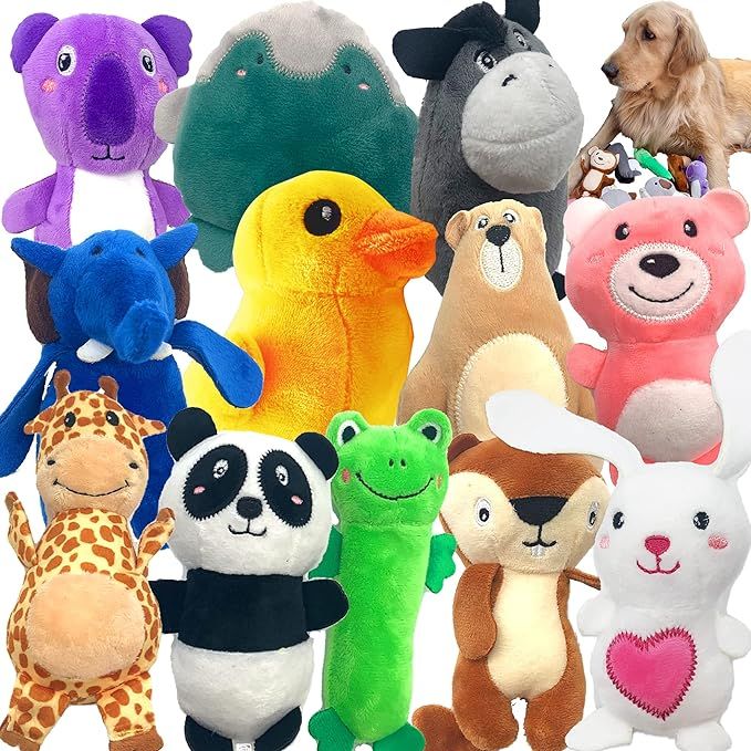 Jalousie 12 Pack Plush Animal Dog Toy Dog Squeaky Toys Cute Pet Plush Toys Stuffed Puppy Chew Toy... | Amazon (US)