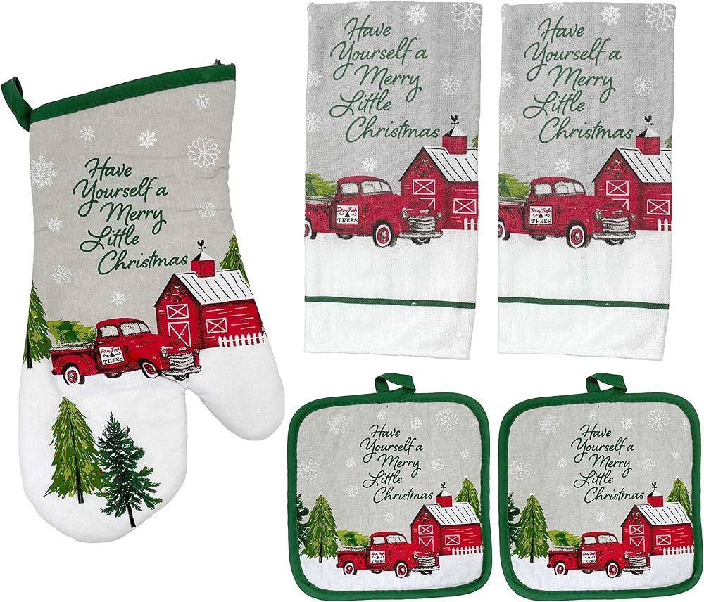 Christmas Pot Holders with Oven Mitt and Christmas Kitchen Towels Sets (Red Truck Design), Christ... | Amazon (US)