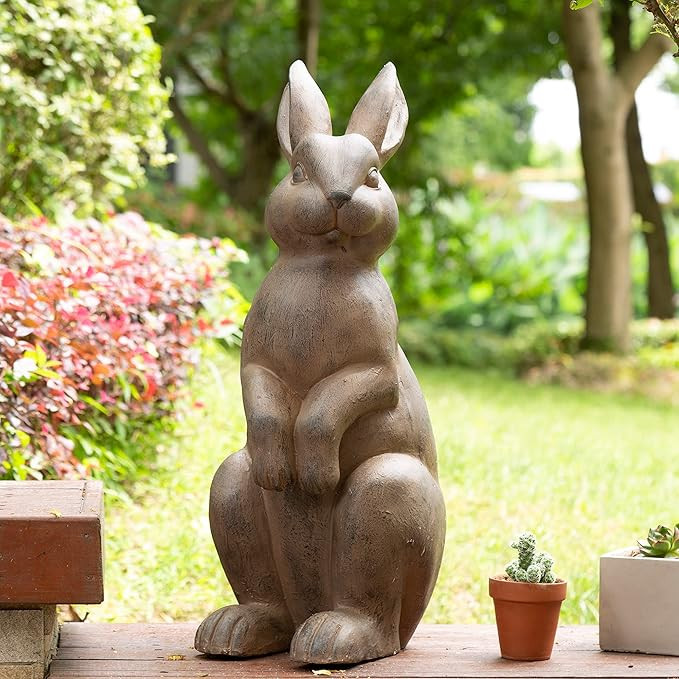 Glitzhome Rabbit Garden Statue Outdoor Standing Bunny Sculpture Lawn Decor, 22.75 Inch, Bronze | Amazon (US)