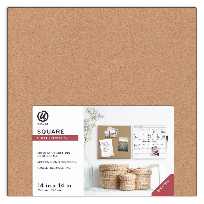 U Brands 14"x14"x0.625" Square Frameless Cork Board Tile | Target