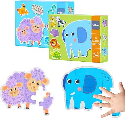 12 Packs Puzzles for Toddlers Ages 2 3 4 5 Years Old, Safari Animals & Farm Animals Shaped Wooden... | Amazon (US)