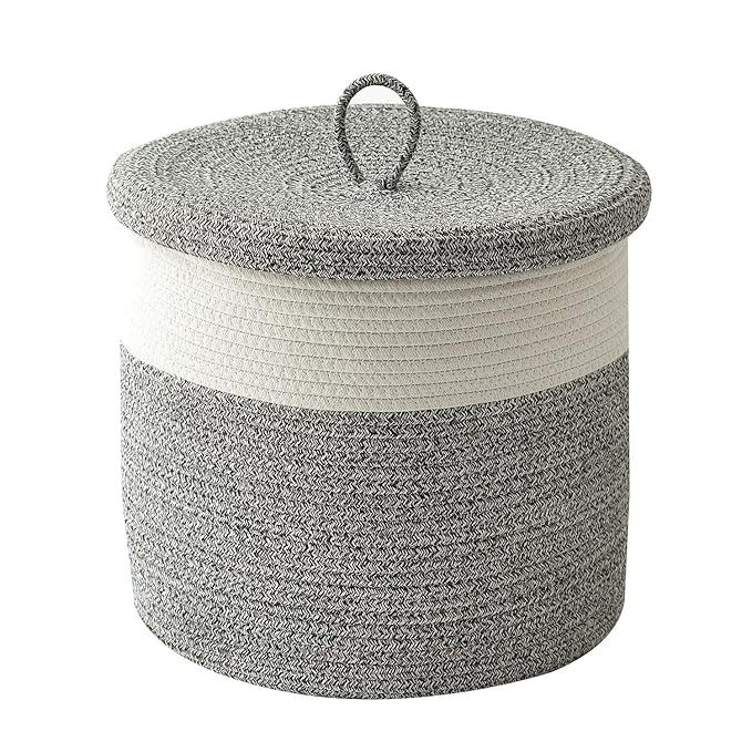 Tegance Woven Rope Basket with Lid - Cotton Rope Basket for Organizing, Large Laundry Baskets Ham... | Amazon (US)