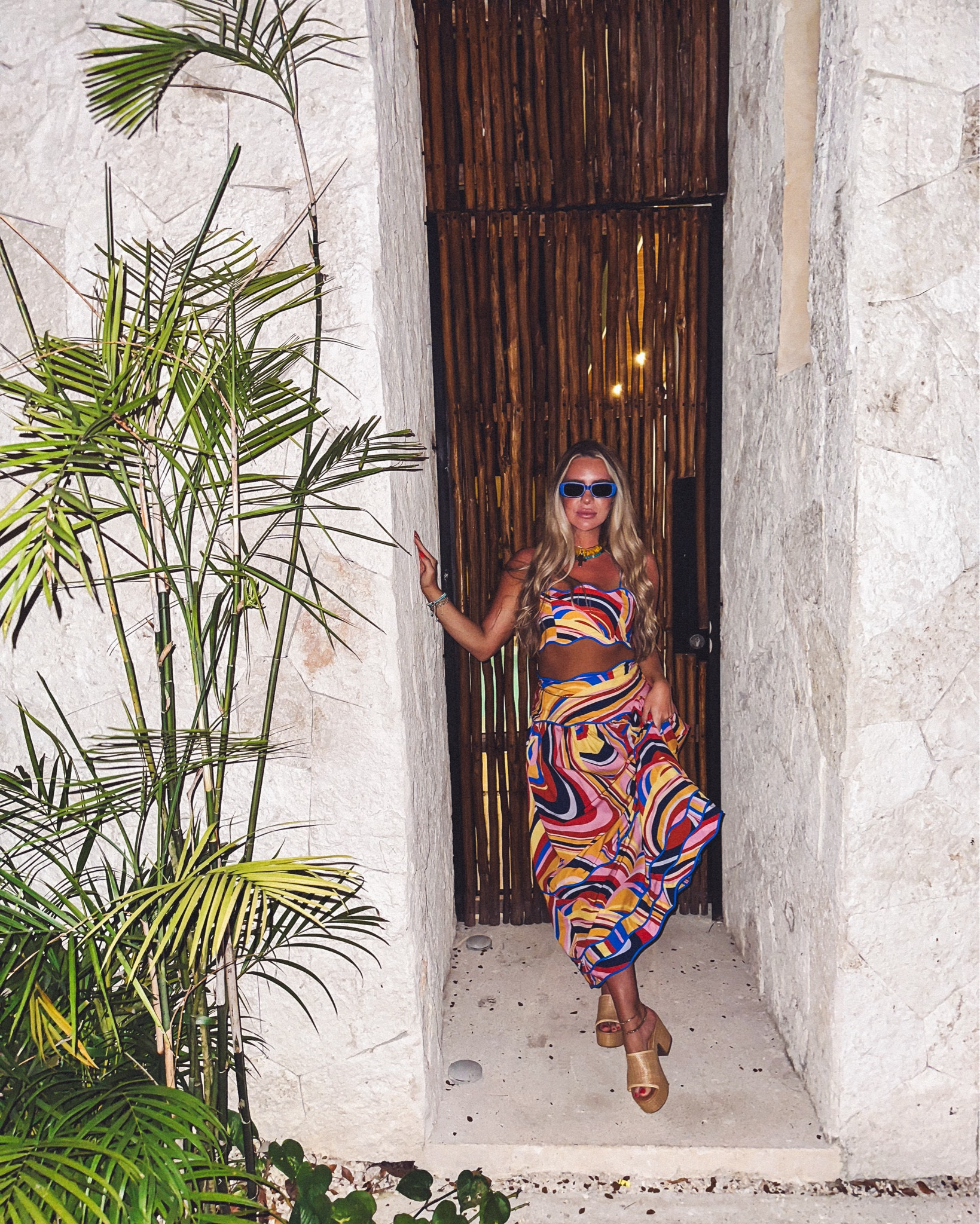 The cutest Farm Rio set ever!!! Into alllll things swirly wavy and scalloped  Perfect for vacation! Wearing size small in top and bottom but honestly runs kind of big! Paired with my FAV necklaces from Anthropologie and Free People and of course my Target / Larroude dupe shoes. and cannot forget the matching sunnies of course! 😎🌀

#LTKSeasonal #LTKparties #LTKtravel